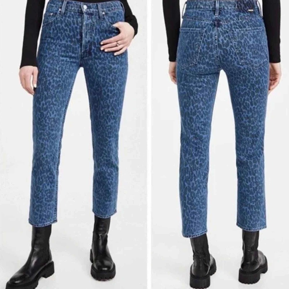 Mother Superior The Tomcat Ankle Jeans Sinister Blue Size 31 Leopard Print